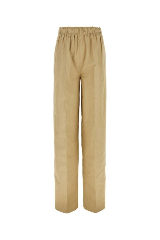 Prada Woman Sand Cotton Wide-Leg Pant