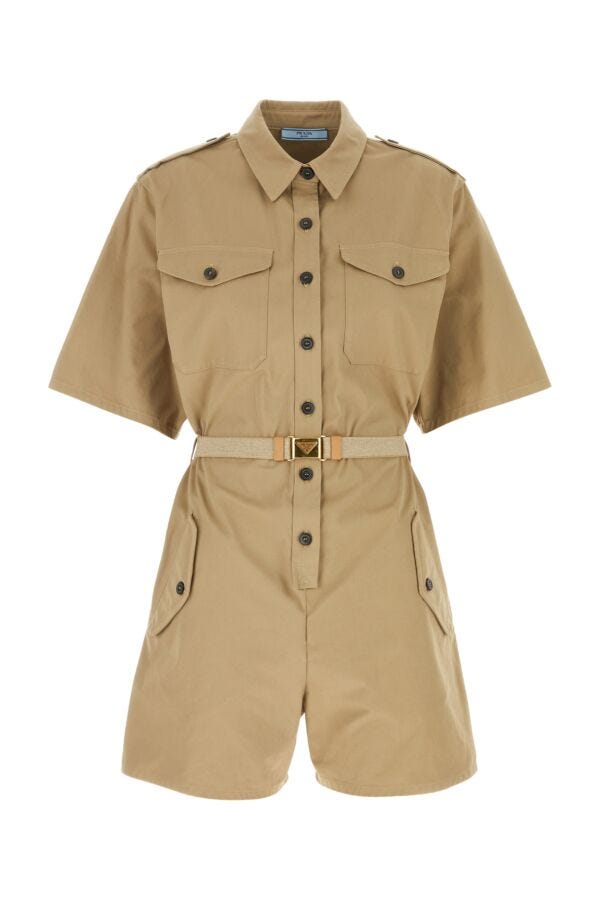 Prada Woman Khaki Cotton Jumpsuit