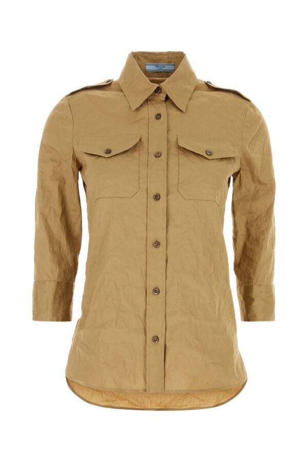 Prada Woman Khaki Stretch Poplin Shirt