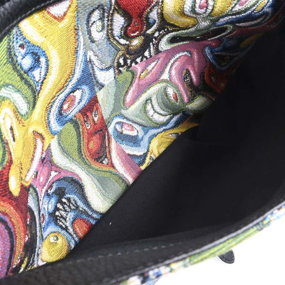 CHRISTIAN DIOR Canvas Saddle Shoulder Bag Kenny Scharf Collaboration Black Multicolor Women's