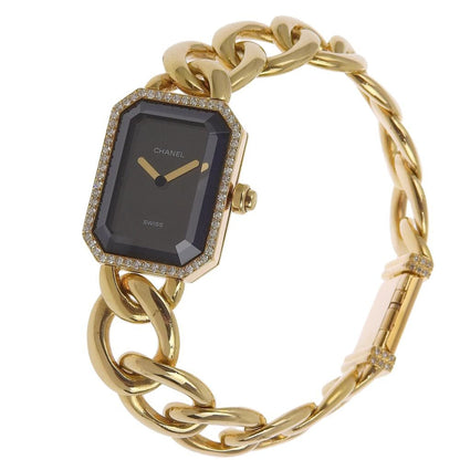 CHANEL Premiere XL Watch Diamond Bezel H0113 K18 Yellow Gold x Quartz Analog Display Ladies Black Dial