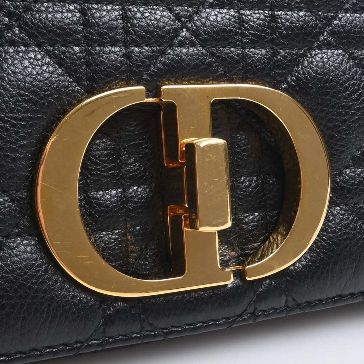 CHRISTIAN DIOR Cannage Leather Caro Small Chain Shoulder Bag Black Women's