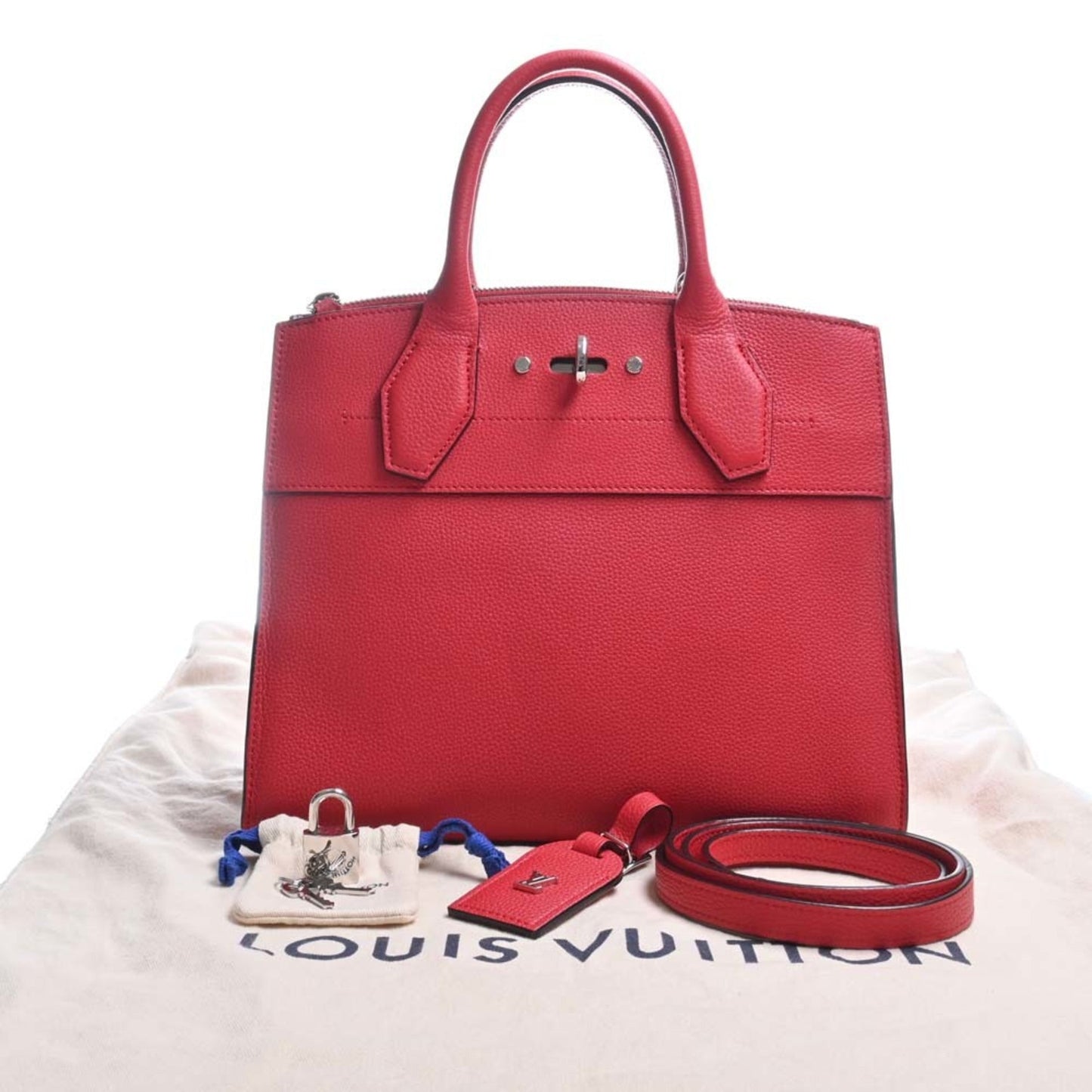 LOUIS VUITTON Leather City Steamer PM Handbag M51030 Red Ladies