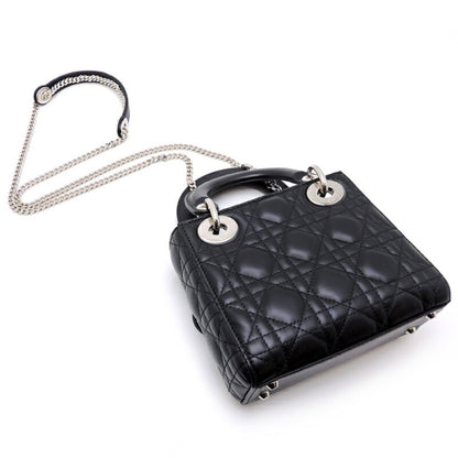 Christian Dior Lady Canage Women's Shoulder Bag M0505 PCAL Lambskin Black x