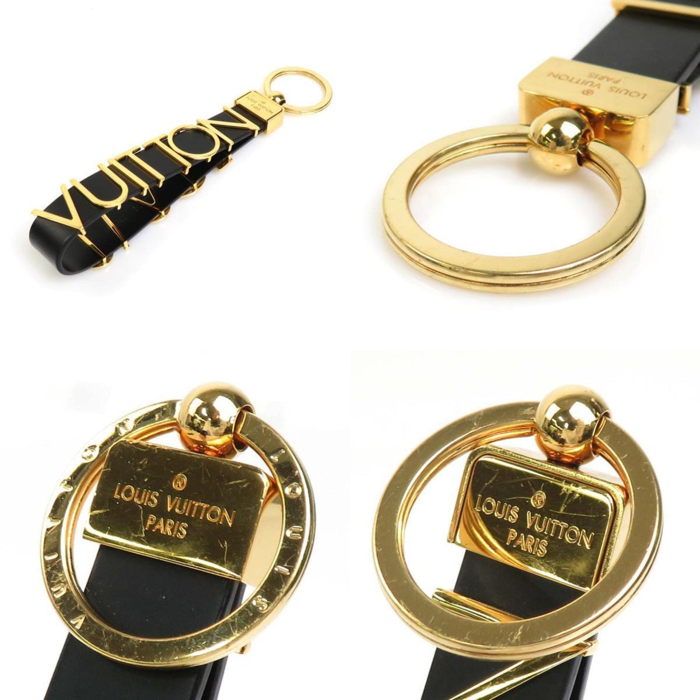 LOUIS VUITTON Key Ring Porte Cle Dragone Lettering Leather/Metal Black x Gold Unisex M68462