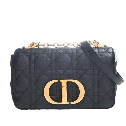 CHRISTIAN DIOR Cannage Leather Caro Small Chain Shoulder Bag Black Women's