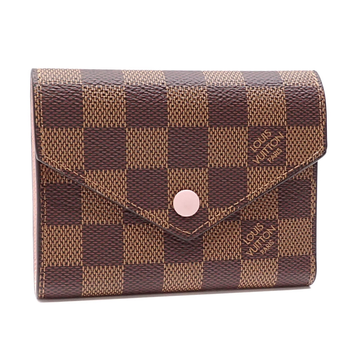 LOUIS VUITTON Trifold Wallet Damier Portefeuille Victorine Women's N61700 Ebene Rose Ballerine