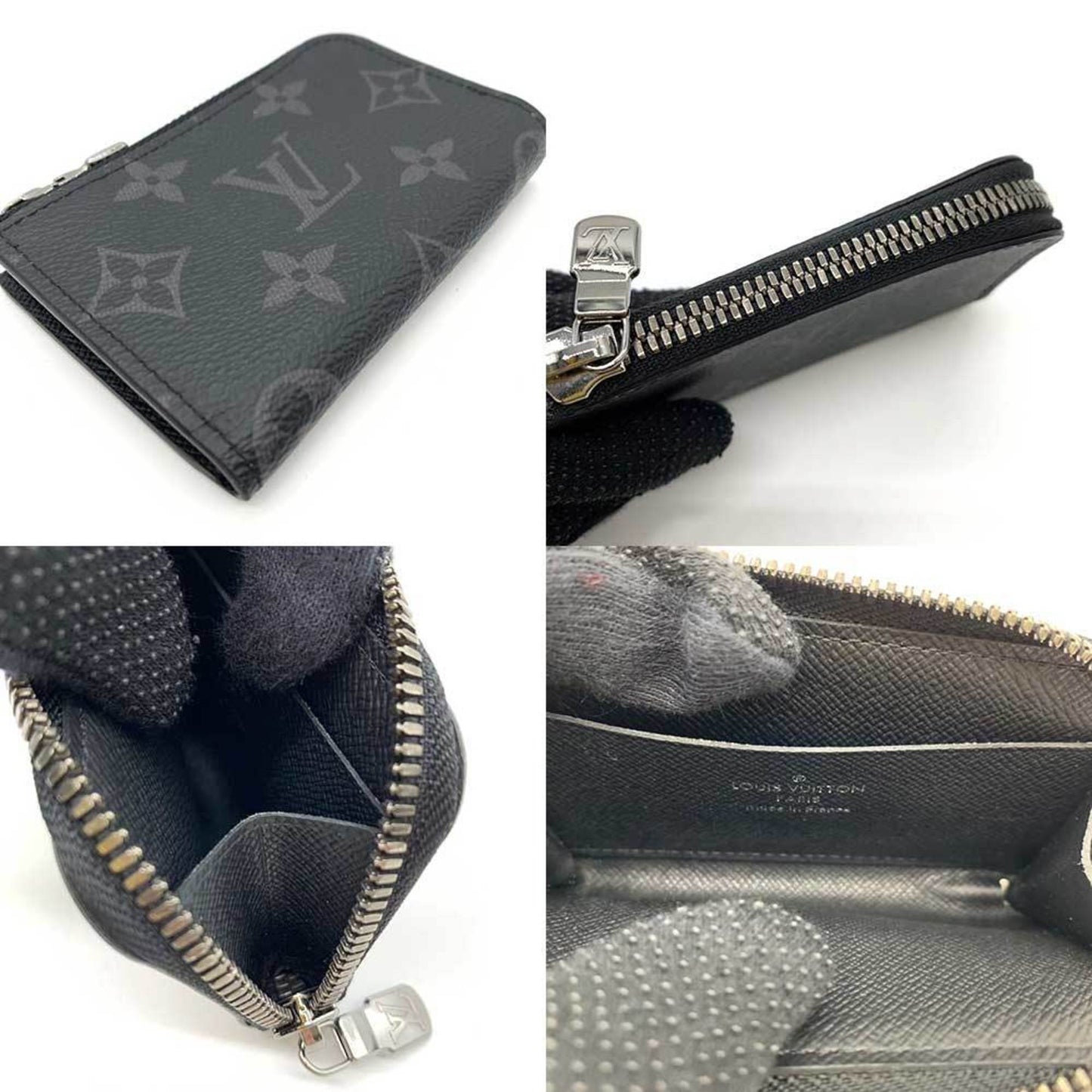 LOUIS VUITTON Wallet Porte Monedeur Black x Gray Coin Case Purse L-shaped Men's Monogram Eclipse PVC Leather M63536 LOUISVUITTON