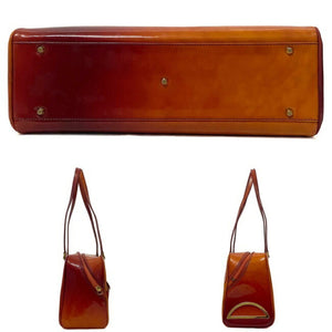 Christian Dior Boston Bag Orange Red Gradation Patent Leather Enamel Handbag Women's CD