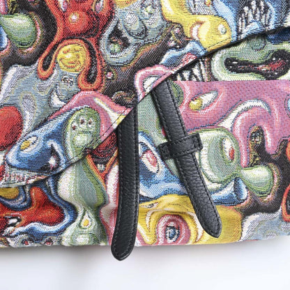 CHRISTIAN DIOR Canvas Saddle Shoulder Bag Kenny Scharf Collaboration Black Multicolor Women's