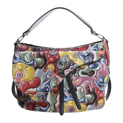 CHRISTIAN DIOR Canvas Saddle Shoulder Bag Kenny Scharf Collaboration Black Multicolor Women's