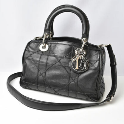 Christian Dior Boston Bag Shoulder Lady Canage Lambskin Black