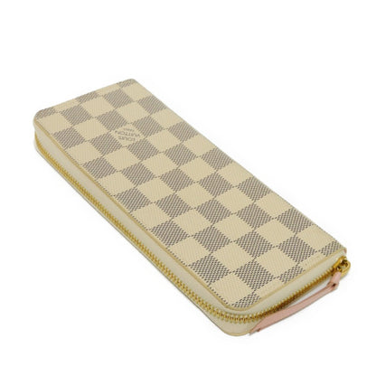 LOUIS VUITTON Long Wallet Portefeuille Clemence Logo Ivory Round Zipper Damier Azur Rose Ballerine N61264 Ladies Bill Purse