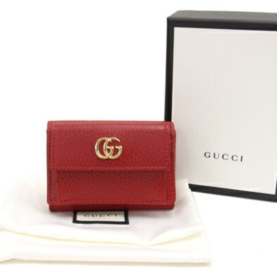 GUCCI Trifold Wallet GG Marmont 523277 Red Leather Ladies