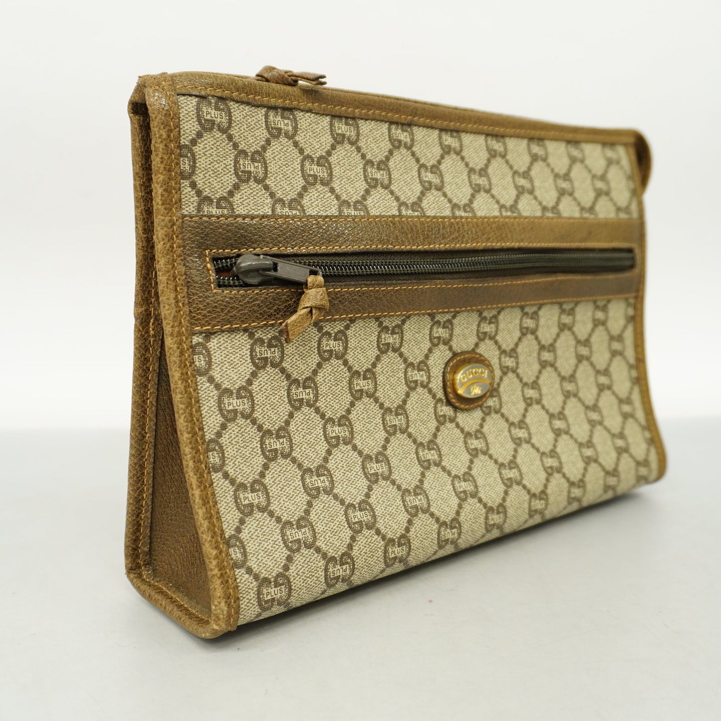 GUCCI[3ca0396]   clutch bag GG plus PVC beige gold metal