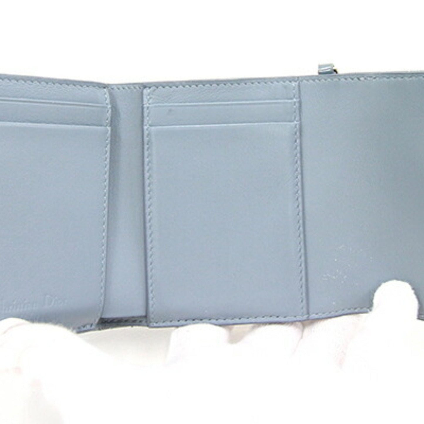 CHRISTIAN DIOR Dior Trifold Wallet Lady Lotus S0181OVRB Light Blue Patent Calfskin Ladies Christian