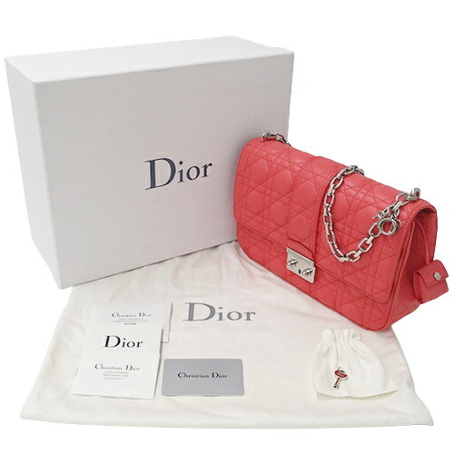 CHRISTIAN DIOR Bag Women's Shoulder Chain Cannage Miss New Rock Leather Coral Pink