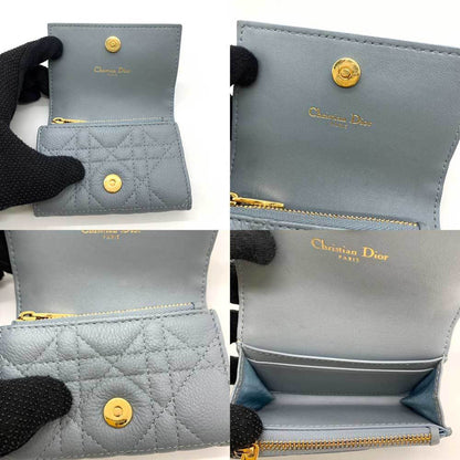 CHRISTIAN DIOR Wallet Caro Cannage XS Coin Case Purse Cloud Blue Bifold CD Ladies Calfskin Leather S5132UWHC ChristianDior