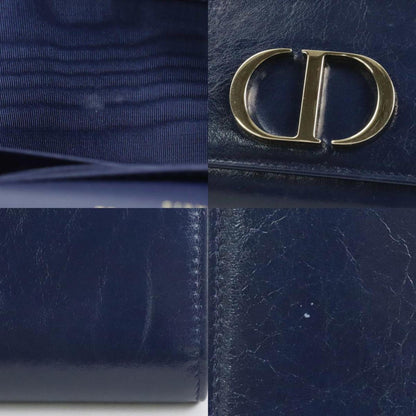 CHRISTIAN DIOR Shoulder Wallet 30 Montaigne Leather Navy Ladies