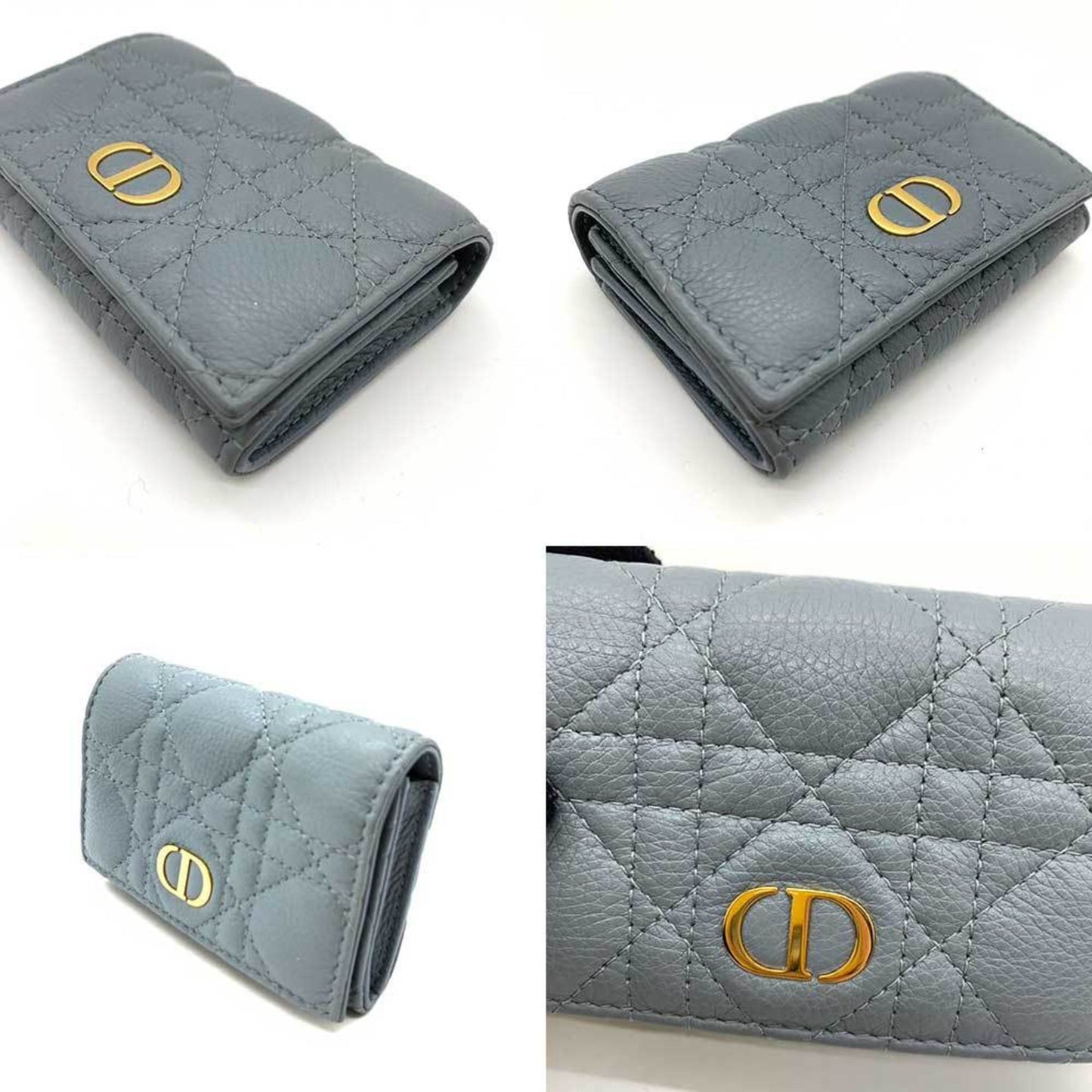 CHRISTIAN DIOR Wallet Caro Cannage XS Coin Case Purse Cloud Blue Bifold CD Ladies Calfskin Leather S5132UWHC ChristianDior