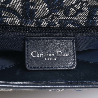 CHRISTIAN DIOR Canvas Leather Trotter One Shoulder Bag Navy Women's