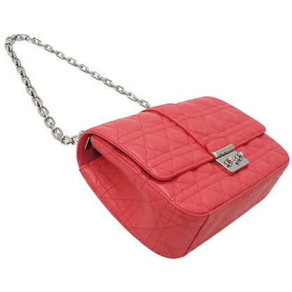 CHRISTIAN DIOR Bag Women's Shoulder Chain Cannage Miss New Rock Leather Coral Pink