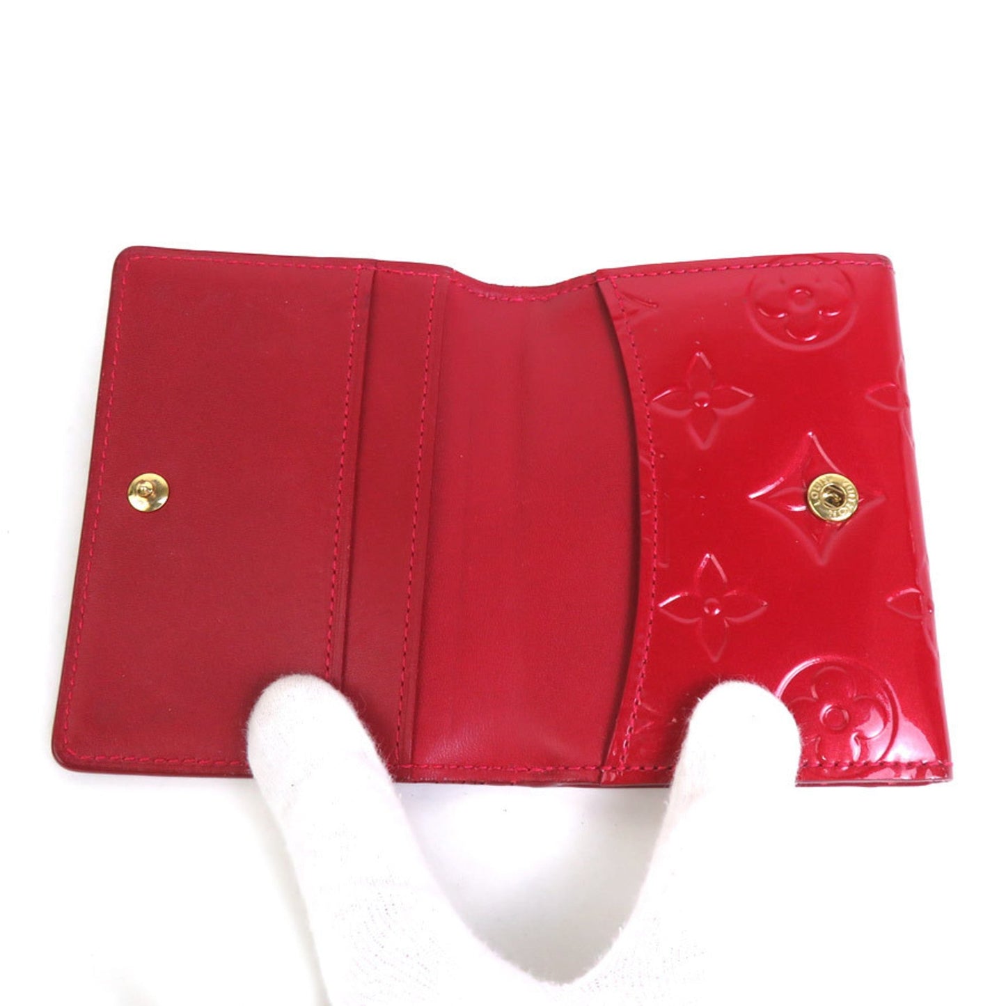 LOUIS VUITTON Coin Case Card Monogram Vernis Ludlow Patent Leather Red Gold Ladies