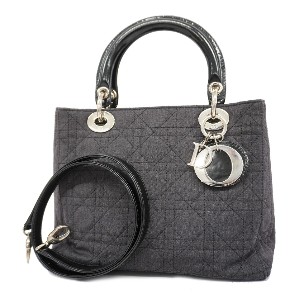 CHRISTIAN DIOR  Lady Dior 2WAY Bag Cannage Denim Handbag,Shoulder Bag Black