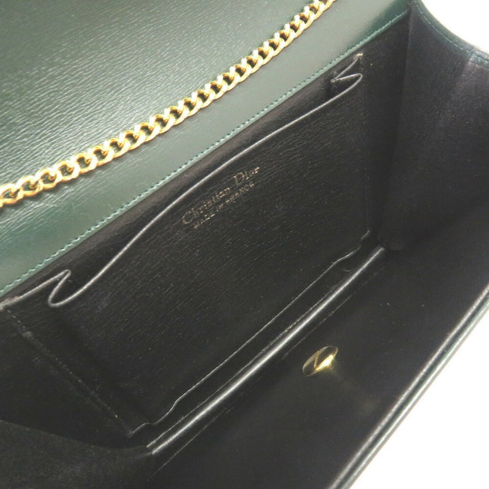 Christian Dior 2way chain CD metal fittings leather green shoulder bag clutch