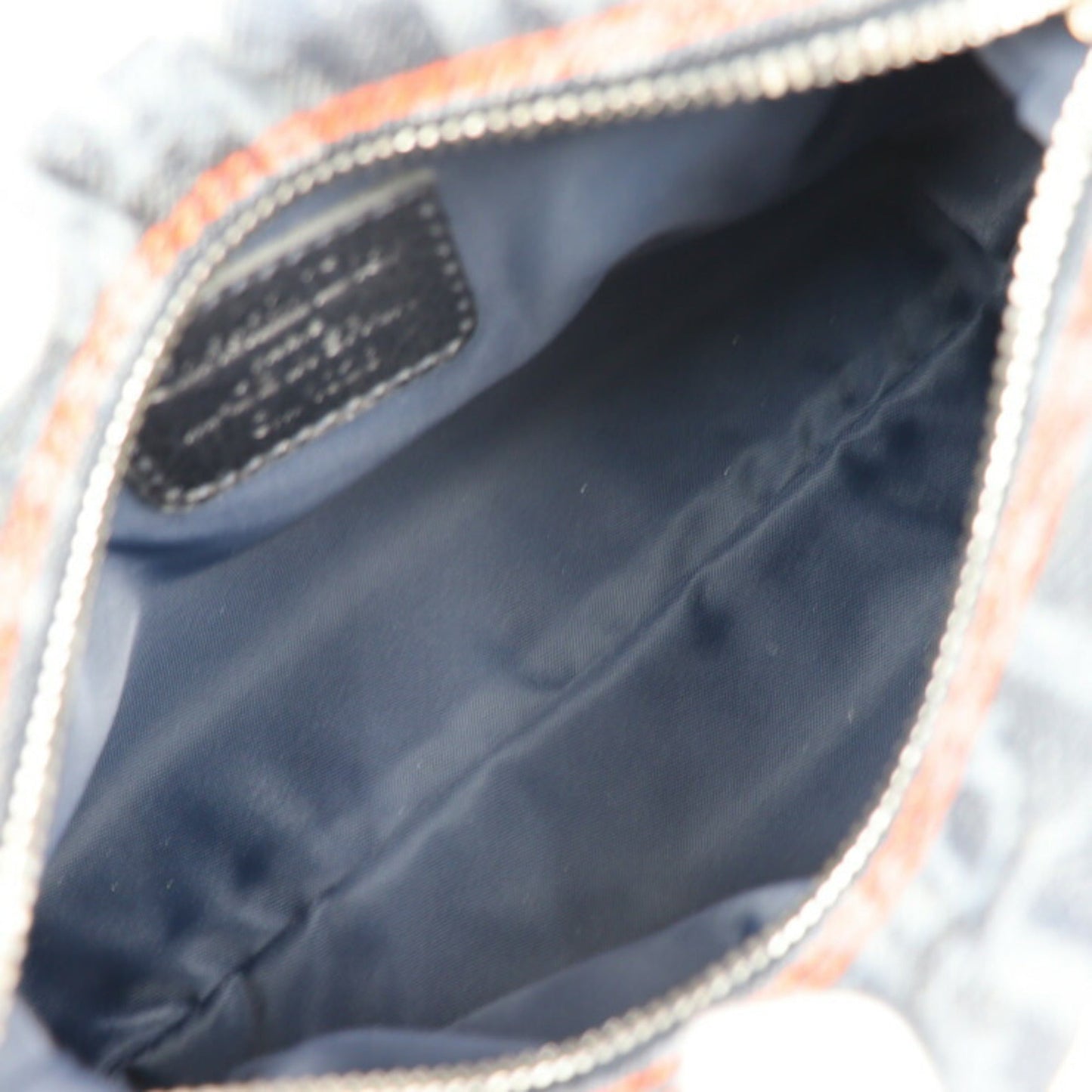 CHRISTIAN DIOR Flight Pouch Denim Leather Navy Orange Silver Hardware Trotter Cosmetic Multi