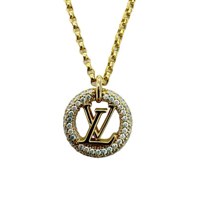 LOUIS VUITTON Necklace Louise by Night S00 Pendant M00759 SP2232 Gold Women Men Rhinestone