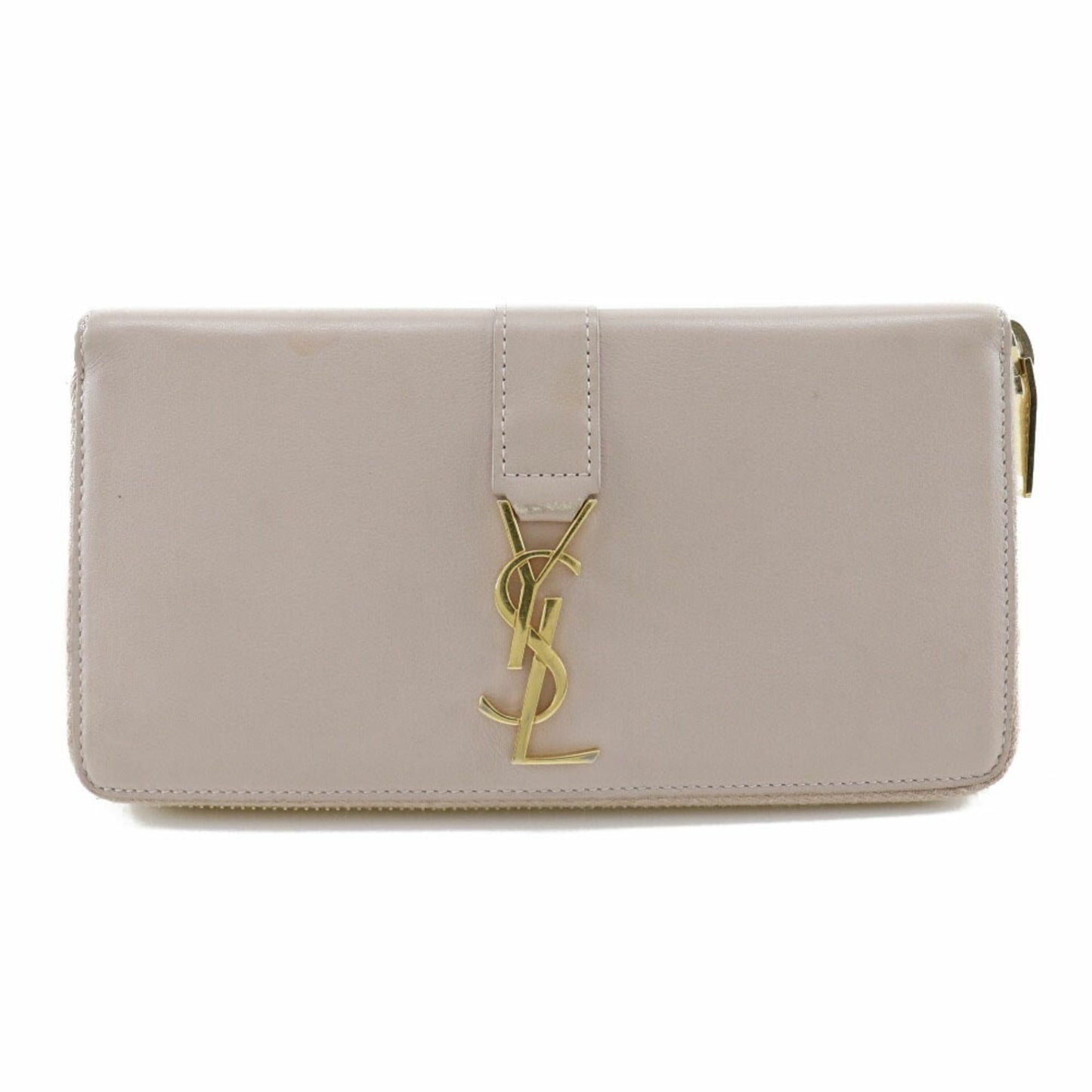 YVES SAINT LAURENT Logo YSL Long Wallet 414570 Leather Beige Ladies