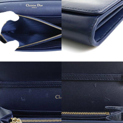 CHRISTIAN DIOR Shoulder Wallet 30 Montaigne Leather Navy Ladies