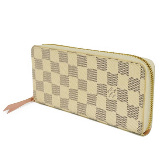 LOUIS VUITTON Long Wallet Portefeuille Clemence Logo Ivory Round Zipper Damier Azur Rose Ballerine N61264 Ladies Bill Purse