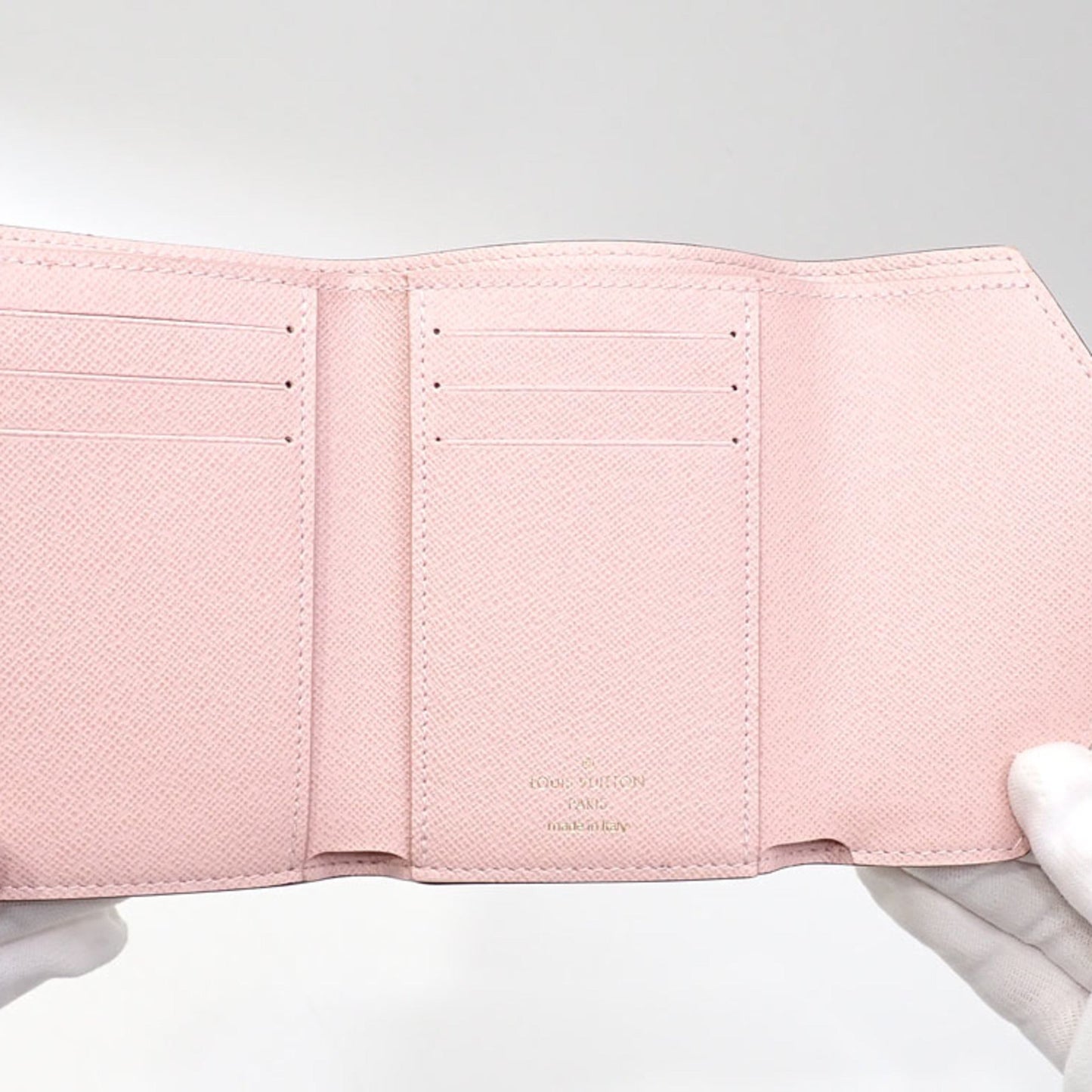 LOUIS VUITTON Trifold Wallet Damier Portefeuille Victorine Women's N61700 Ebene Rose Ballerine