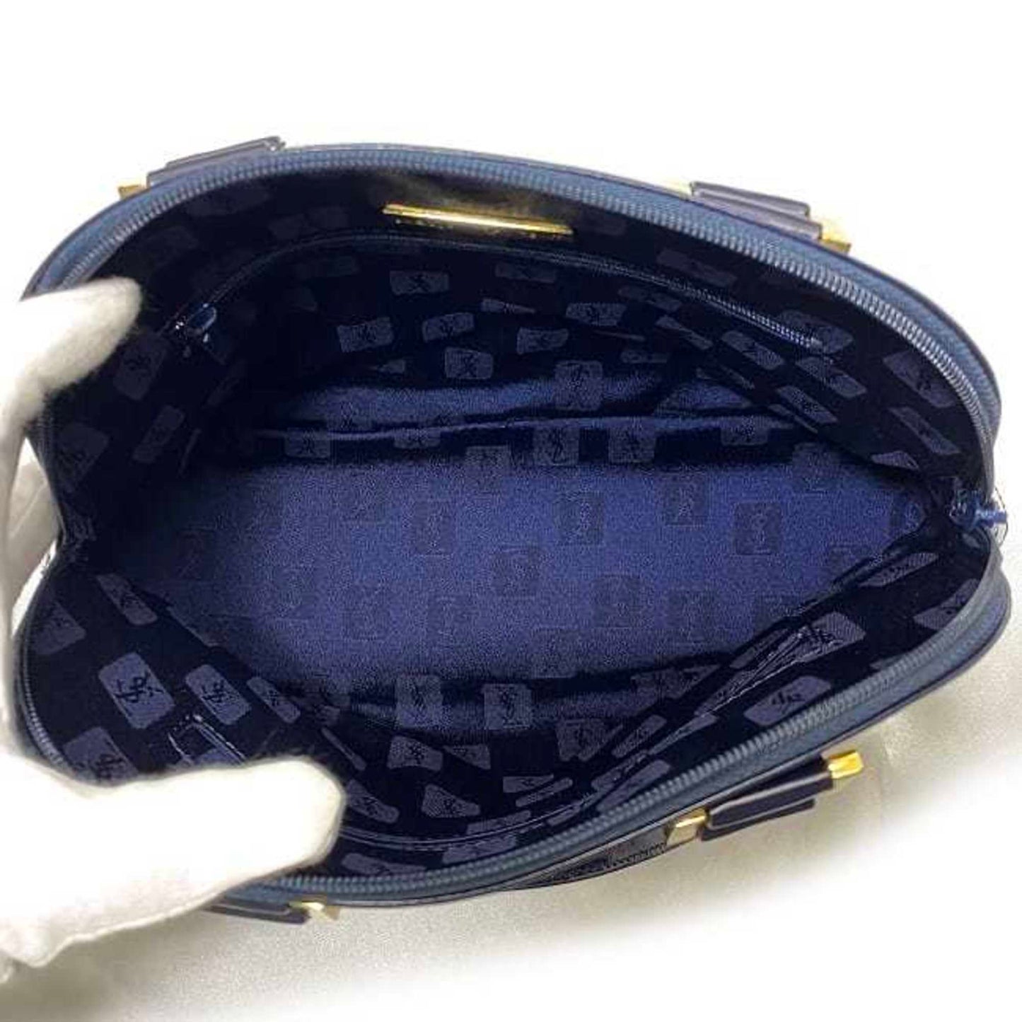 YVES SAINT LAURENT handbag navy gold leather GP  YSL charm