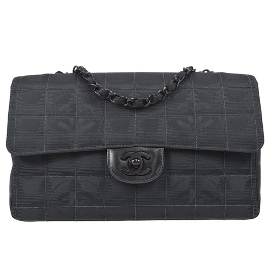 CHANEL Choco Bar Travel Line Chain Shoulder Bag Black