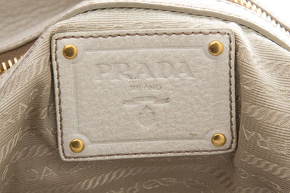 Prada Ivory Leather Gold Chain Hobo Handbag