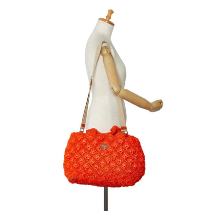 Prada Handbag Orange Raffia Satchel