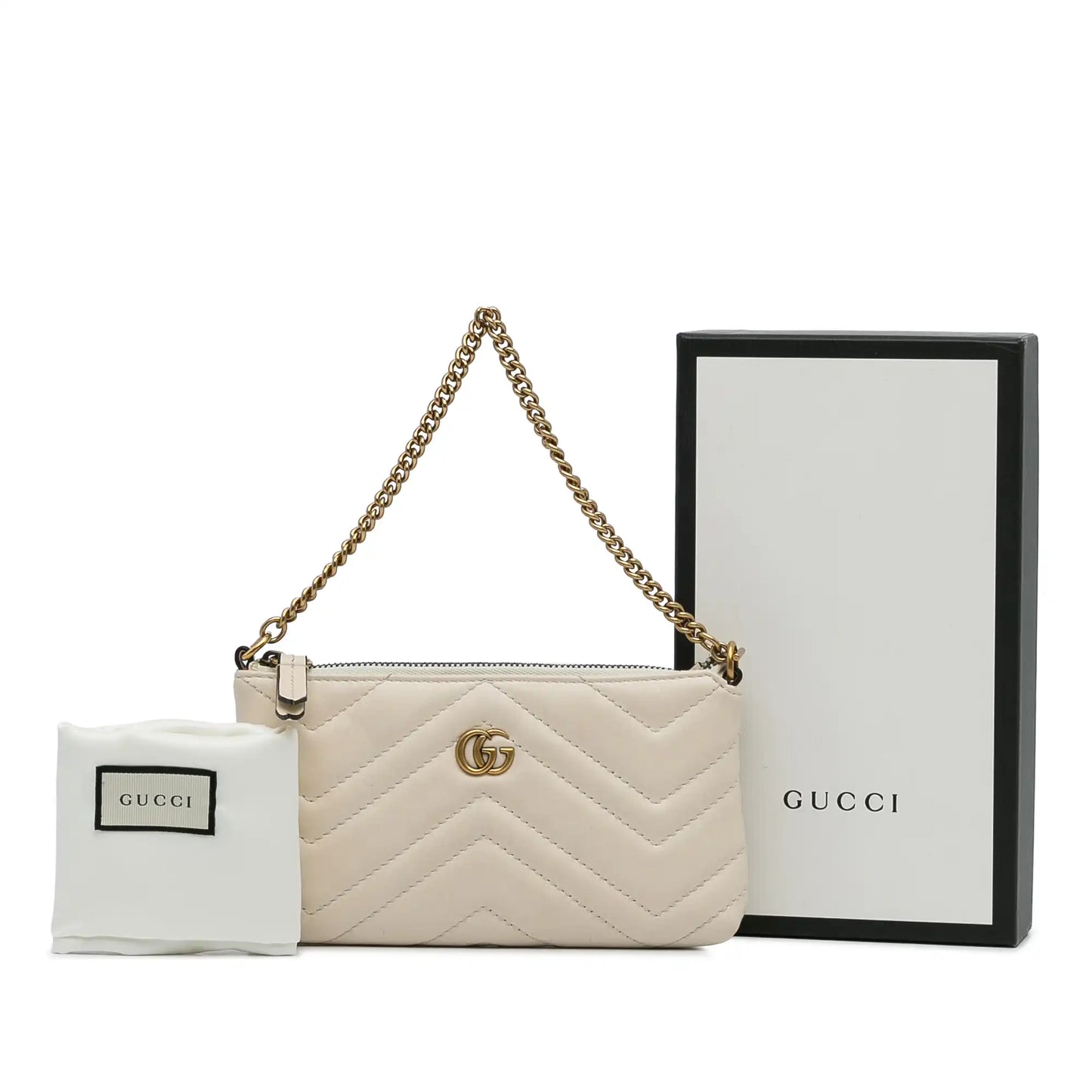 Gucci GG Marmont Chain Baguette Mini White