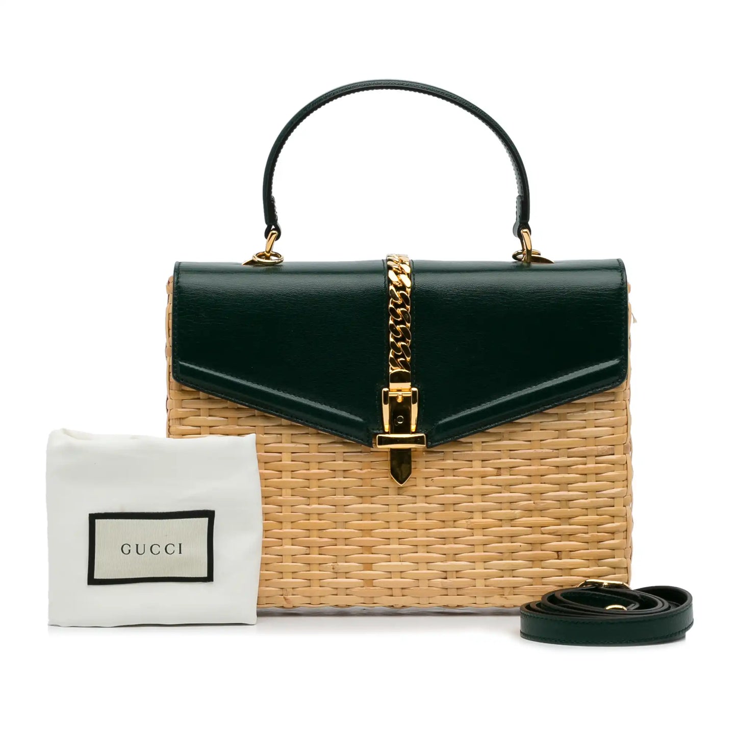 Gucci Sylvie Wicker Small Green Beige