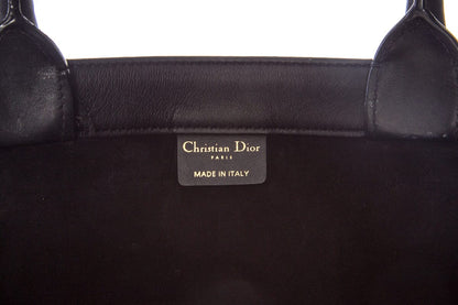 Christian Dior Black Leather Embossed Logo Tote