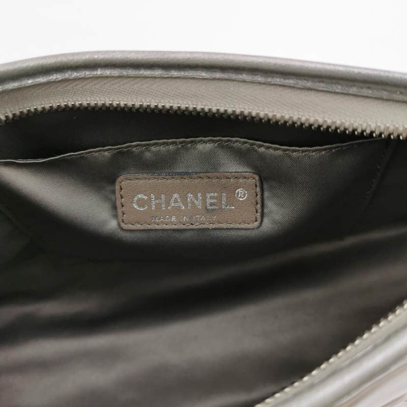 Chanel Ice Cube Chocolate Bar Clutch Metallic Silver PVC with Leather Shoulder Bag