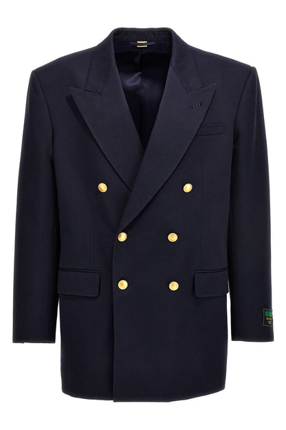 Gucci Men Gabardine Double Breast Blazer Jacket