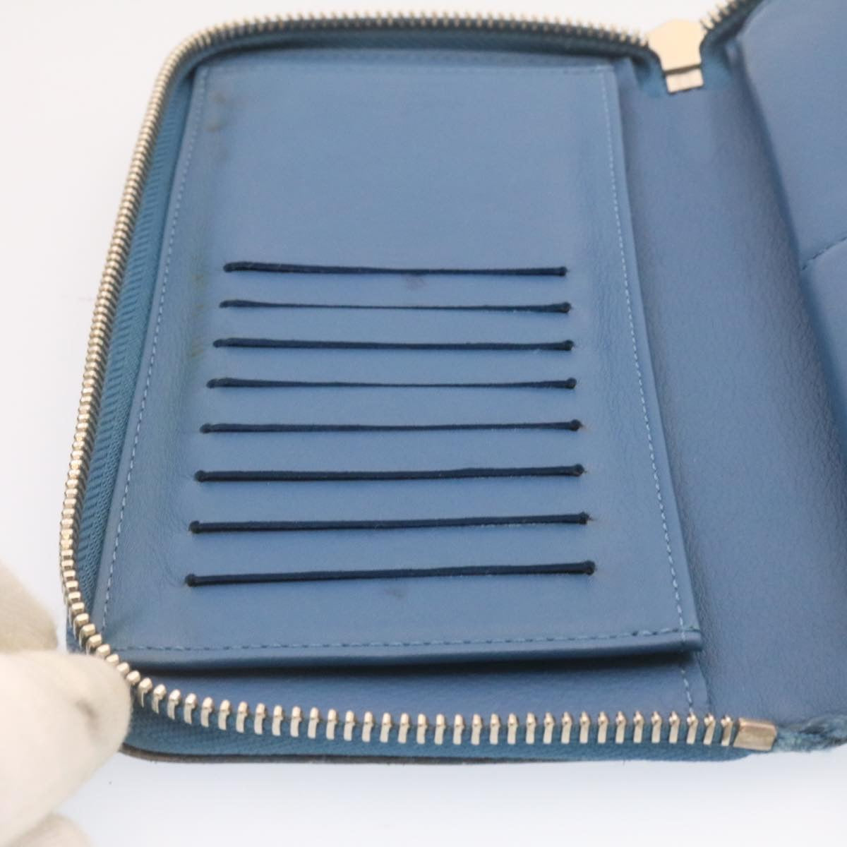 LOUIS VUITTON Zippy Wallet Vertical Taurillon Leather Blue M30503 LV Auth 24759