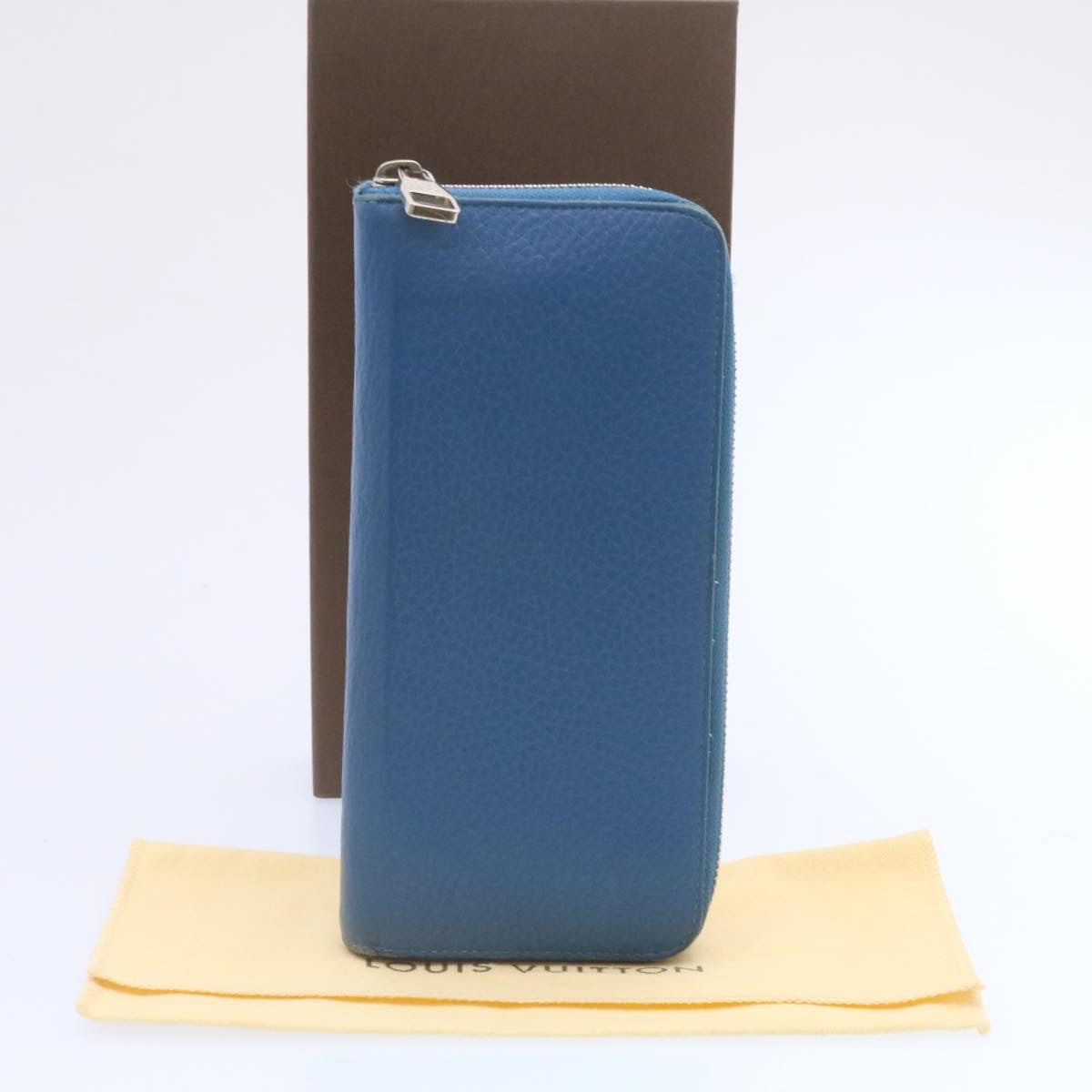 LOUIS VUITTON Zippy Wallet Vertical Taurillon Leather Blue M30503 LV Auth 24759