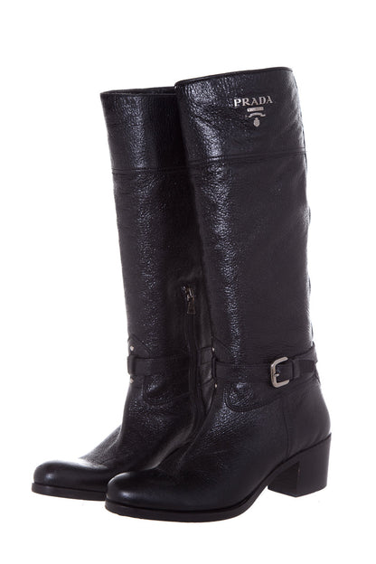 Prada Black Western Tall Boots SZ 38