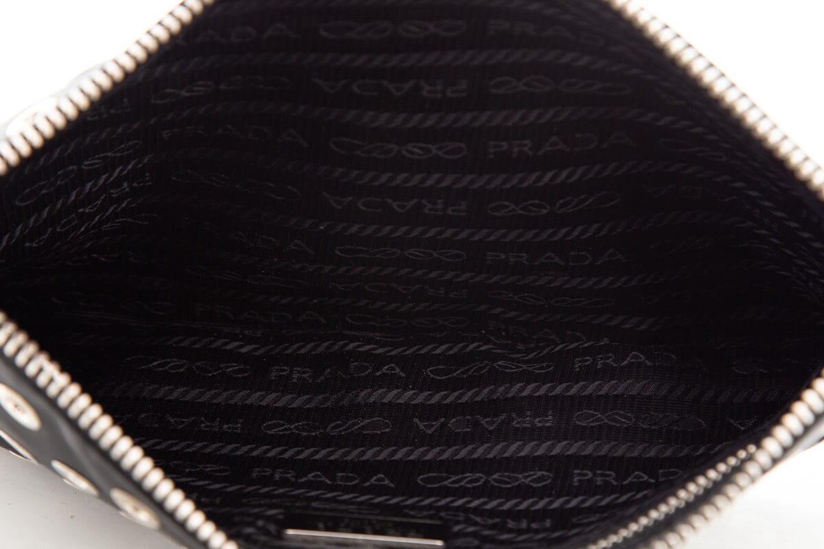 Prada Black & Silver Grommet Studded Pouch