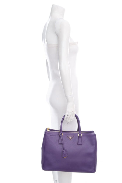 Prada Purple Saffiano Leather Galleria Double Zip Tote