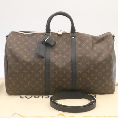 LOUIS VUITTON Monogram Macassar Keepall Bandouliere 55 M56714 Auth 28882A